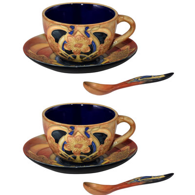 Ensemble de 2 tasses et soucoupe en porcelaine peinte à la main H 2,75 "pasque Flower de Springdale