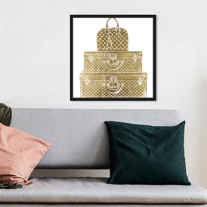 Pièce royale découpée et découpée en or - Peinture, H 13 po x l 13 po, Toile avec cadre noir