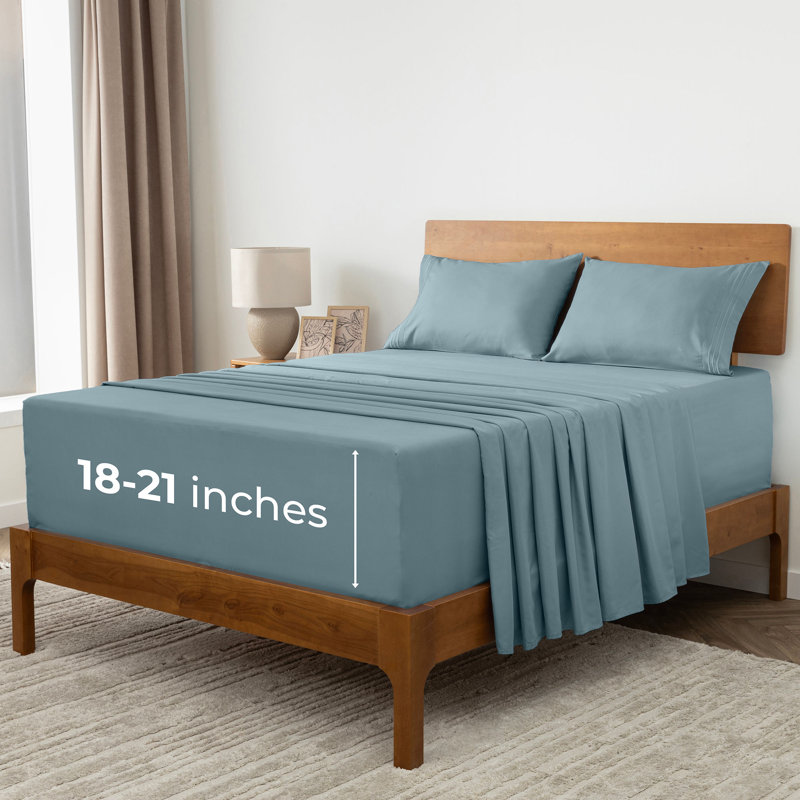 Mellanni 1800 Bed Sheet Set With DEEP Fitted Sheet, Split King Sheet Set with 2 Pillowcases, Spa Blue