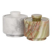 Creative Home Natural Marble Salt cellar Keeper Round Salt Spices Container Salt and Pepper Bowls, 3 diam. x 3.3 H, Off-White