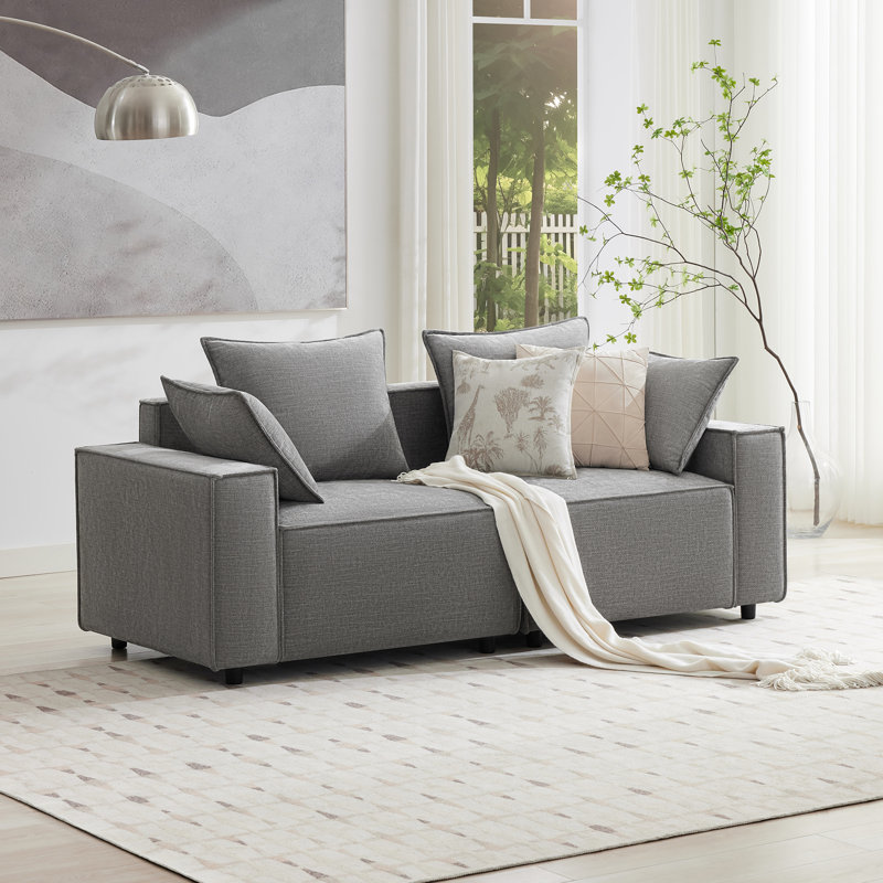 Modular Sofa Upholstered Sponge Foam Couch Loveseat, Gray