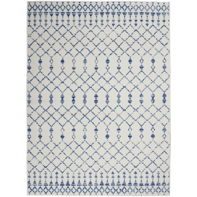 Tapis bleu / ivoire à motif géométrique Cianciolo, Rectangle 8 pi x 10 pi