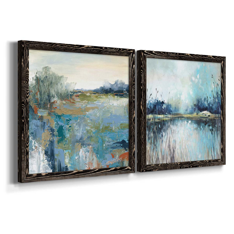 Energetic Earth - ensemble de 2 peintures sur toile encadrées, H 17 po x l 34 po x P 1,5 po, Cadre noir