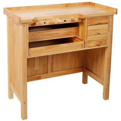 Établi à bijoux en bois massif - Poste de travail en bois avec tiroirs de rangement pratiques pour la fabrication de bijoux