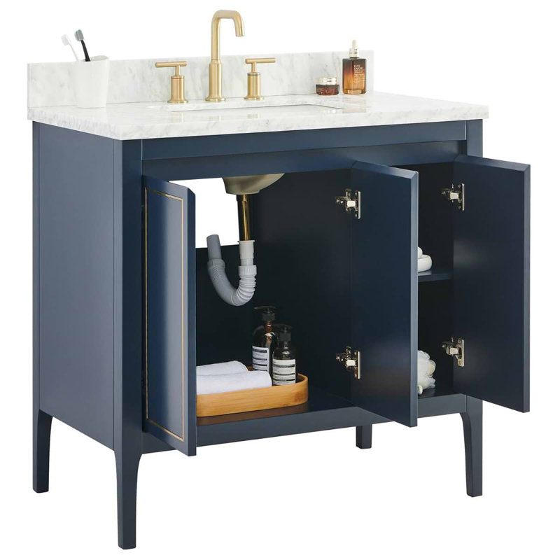 Province 36" Freestanding Standard Single Bathroom Vanity with Top, Navy, Gold