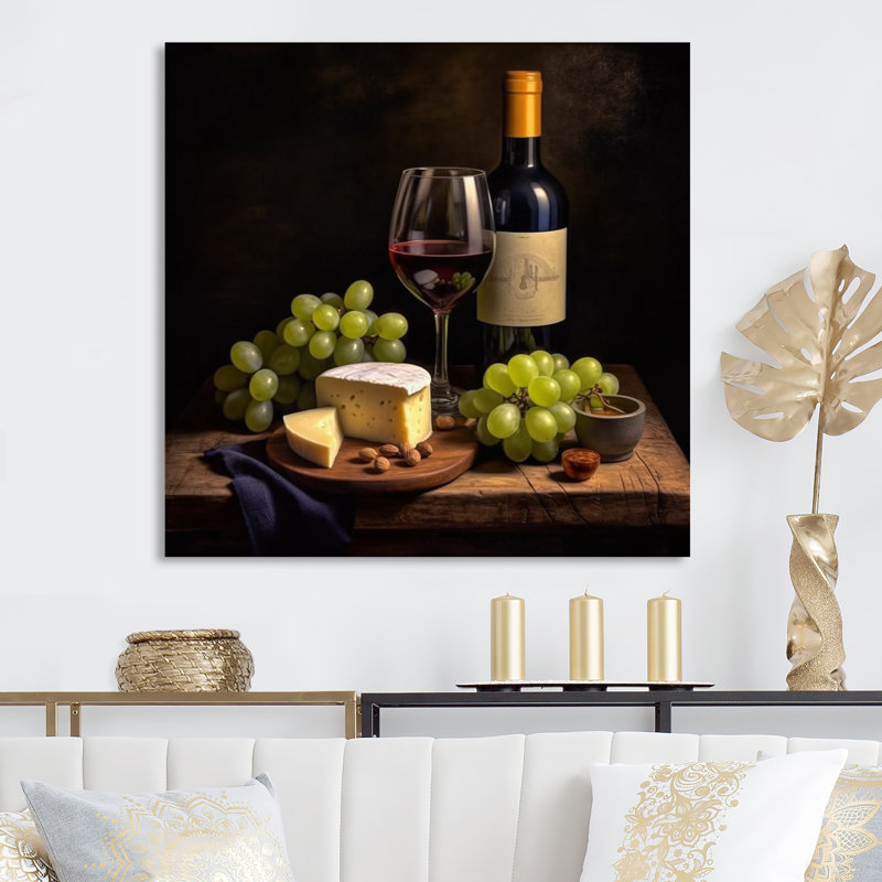 «Gourmet Wine and Cheese Perfection IV», reproduction de vin et de champagne sur métal, H 16 po x l 16 po x P 1 po