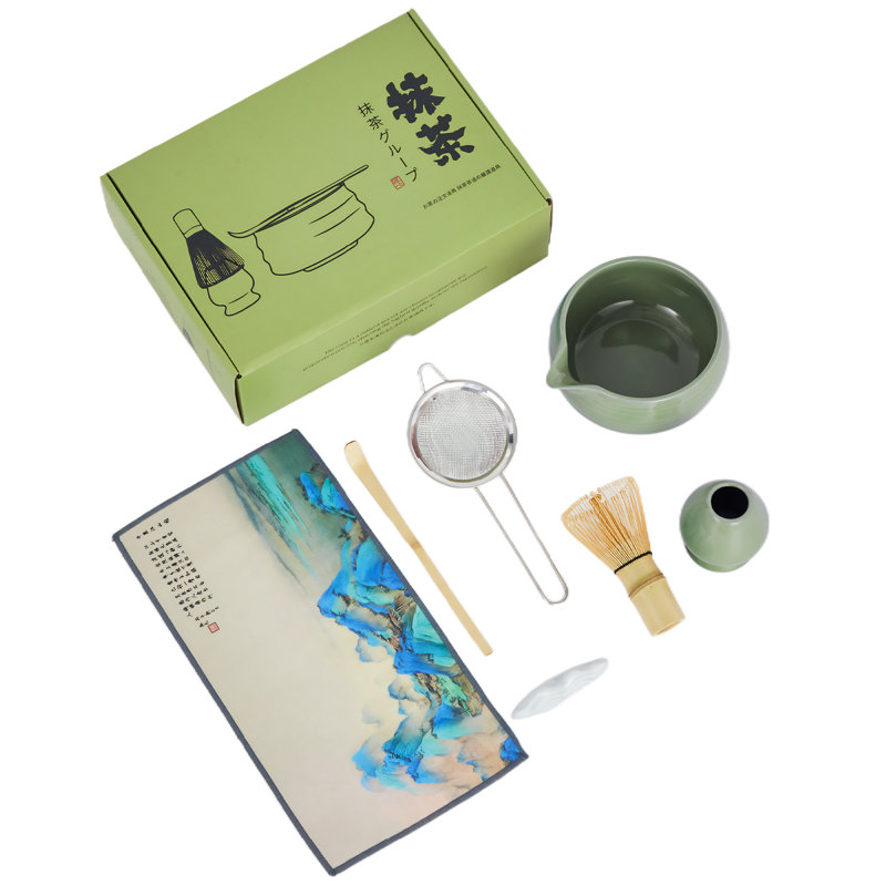 Service à thé complet 8 pièces Matcha - Bol en céramique Chawan, fouet en bois