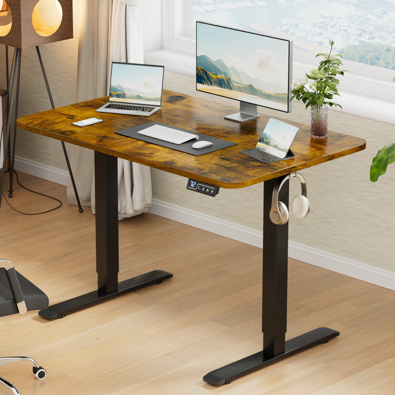 Putnam Height Adjustable Standing Desks, 48" H x 39.37" W x 23.62" D, Brown/Black