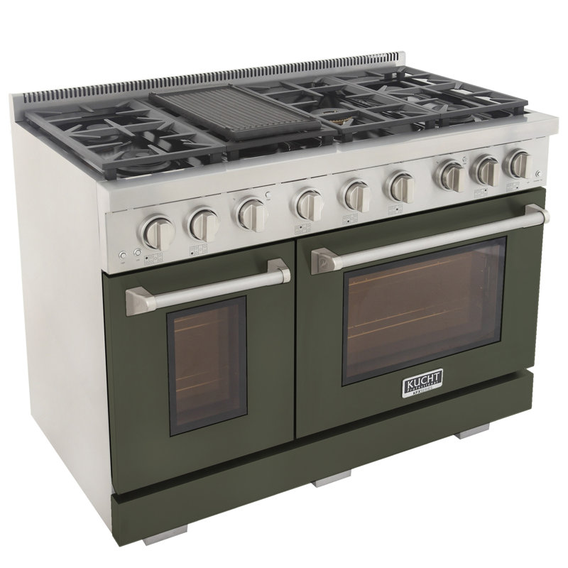 Kucht 48'' W Free Standing Range, Natural Gas, Olive Green