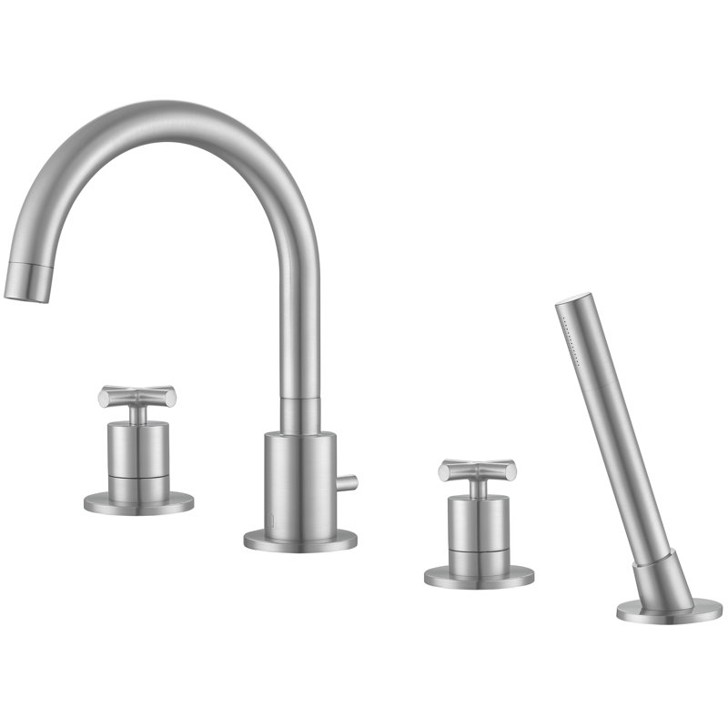 Garniture de robinet de baignoire romaine à deux poignées avec douchette, Nickel brossé
