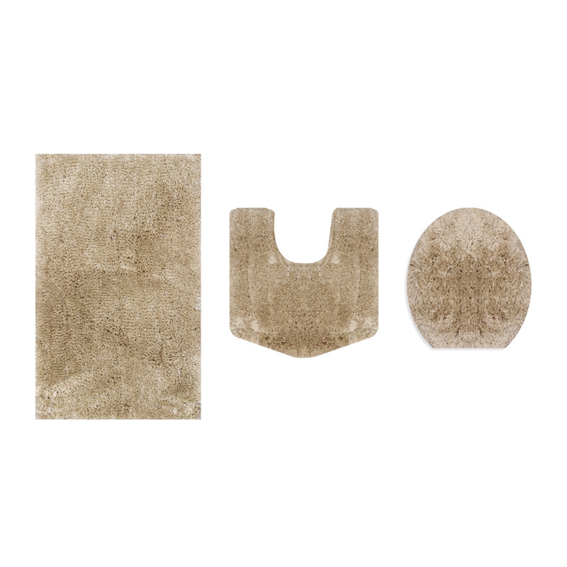 Essential 3-Piece Bathroom Rug Set, Plush Microfiber Bath Mat, U-Shaped Contour Rug and Toilet Lid Cover, Ultra Absorbent, Quick-Dry, Non-Slip Bathroom Mats, Machine Washable, Linen