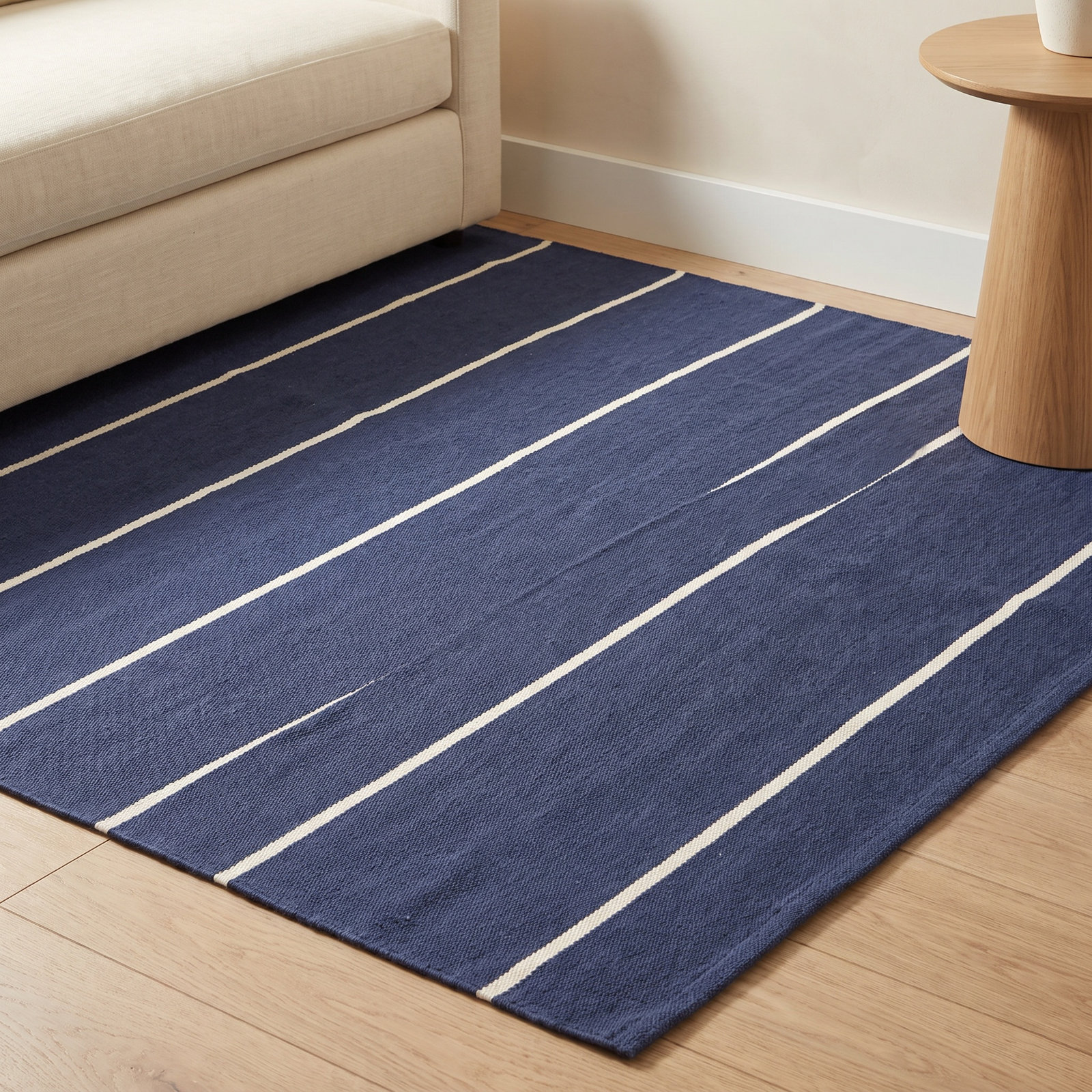 Foundry Dark Blue Hand-Woven Striped Outdoor Rug, Rectangle 4' x 6'