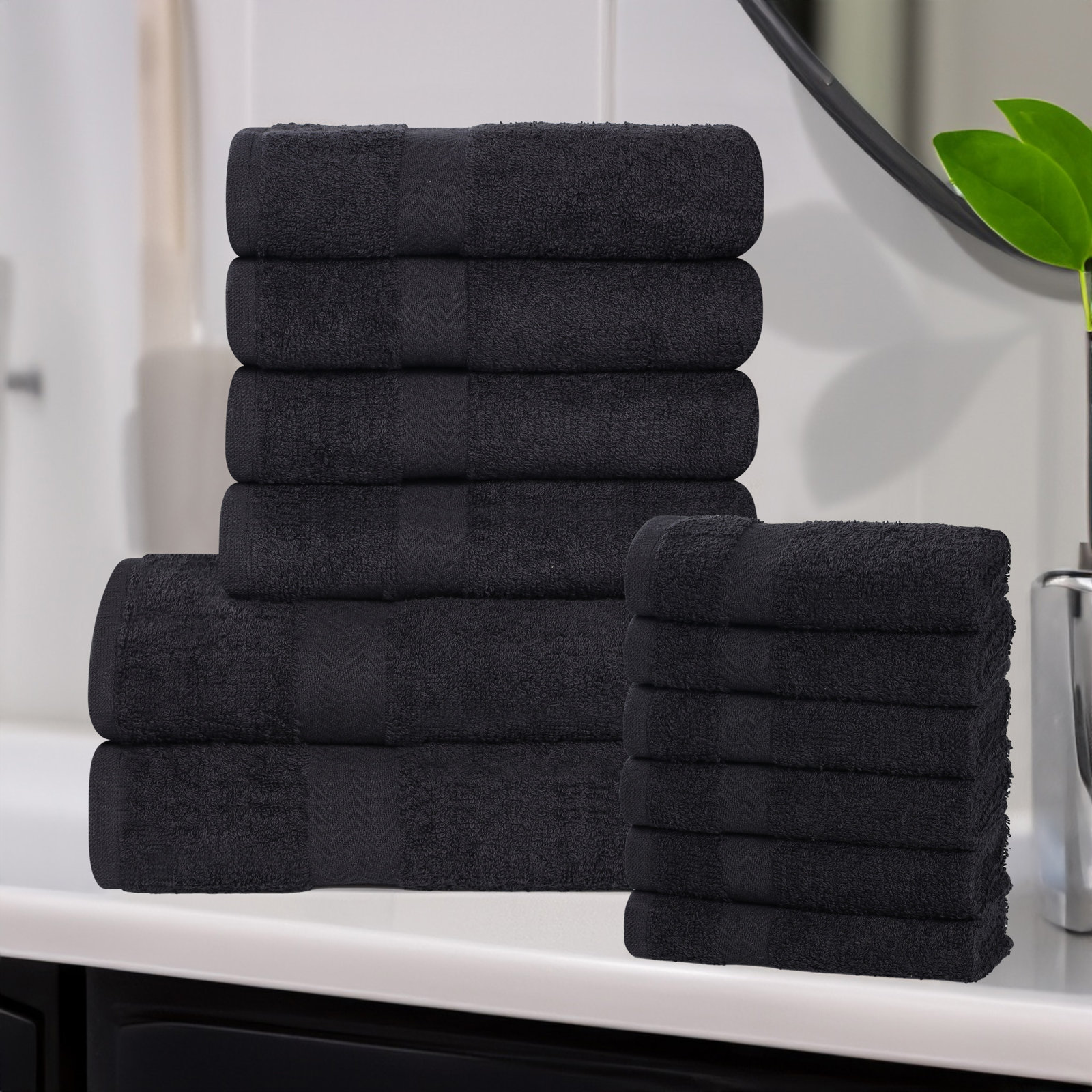 12-Piece Quick-Drying Cotton Towel Set, Black
