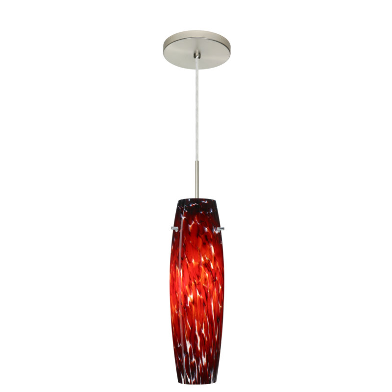 Luminaire suspendu cylindrique simple à 1 lumière Jude, Opale matte, Nickel satiné, Incandescent