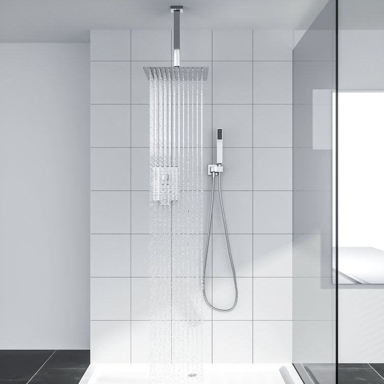 16" Square Ceiling Mounted Rainfall Shower System Dual Shower Head