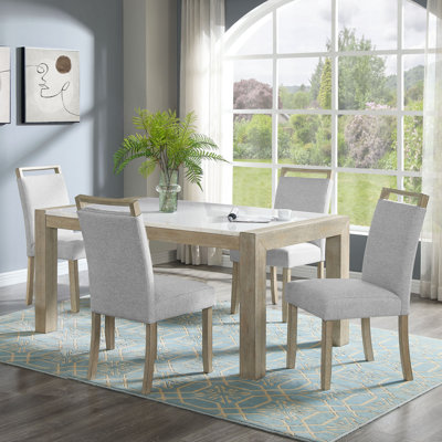 Contemporary 5Pc Dining Set With Genuine Marble Stone Table And Full Back Upholstered Chairs, Ideal For Modern Dining Rooms, Dining Table Set