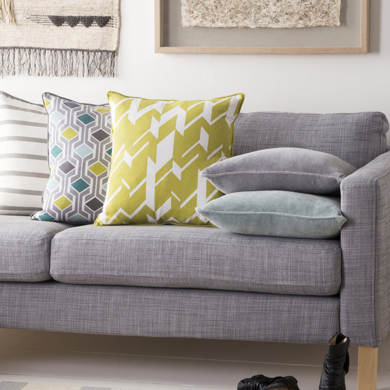 Geometric Cotton Reversible Throw Pillow, Lime/ White