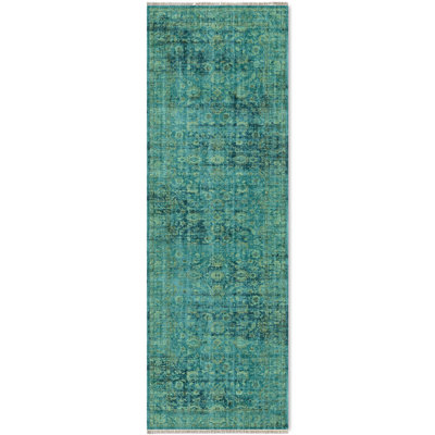 Pender Teal Oriental Vintage Look Cotton Chenille Area Rug