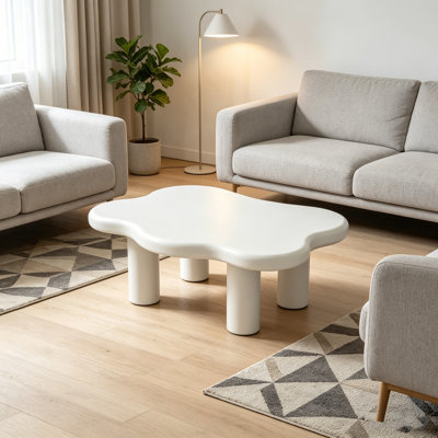 Table basse de 40 po en forme de nuage avec 4 pieds ronds, table d'appoint de salon moderne, blanc