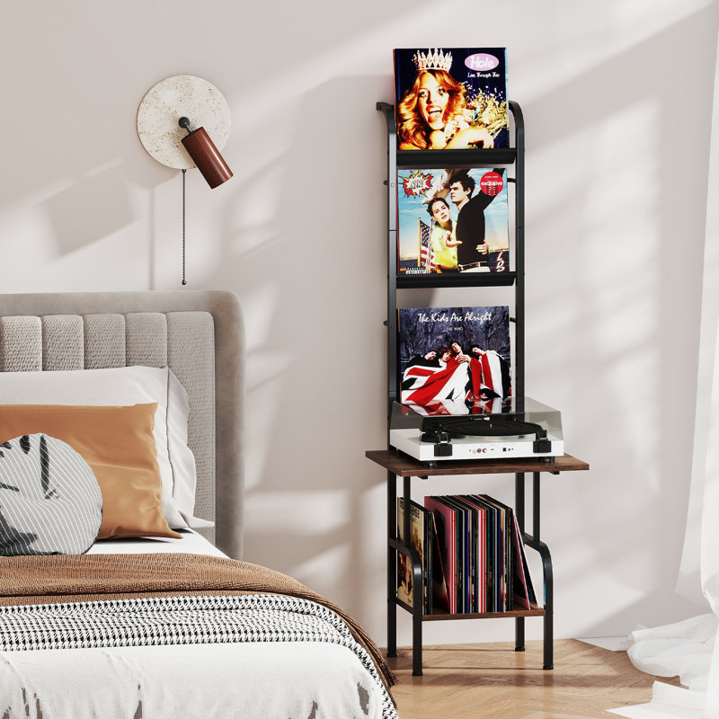 5-Tier Record Player Stand w/ Vinyl Display Shelf Record Player Table Rack , Black/Brown