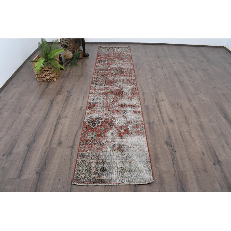 Vintage Wool Patchwork Runner Rug, 25.2x117.3 Inch Red Rug