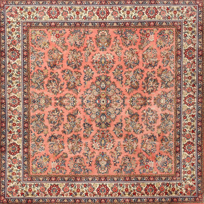Tapis décoratif en laine rouge/beige à motif oriental Kaela, Rond 8 pi