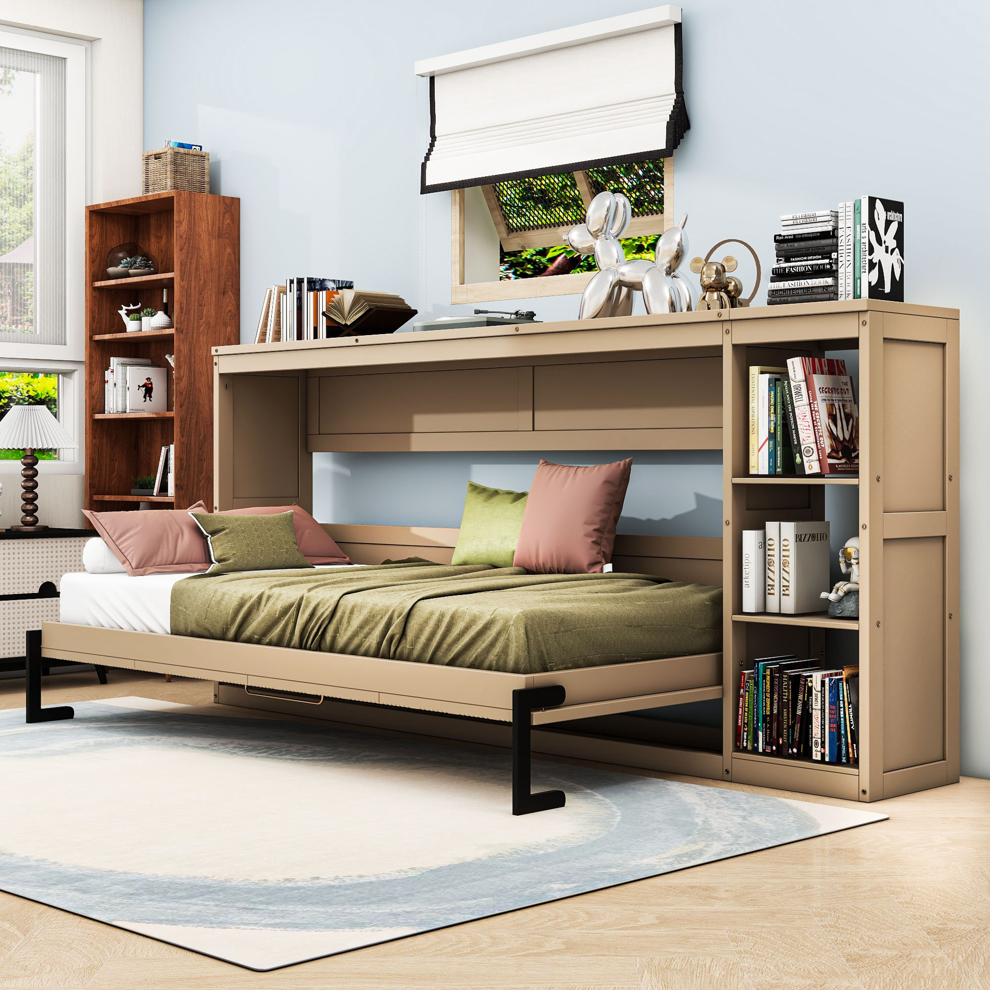 Red Barrel Studio® Wood Murphy Bed with Bookshelf | Wayfair