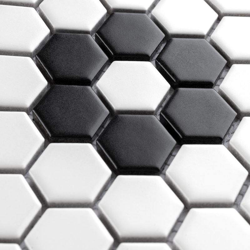 Metro 0.9" x 0.9" Hex Porcelain Honeycomb Mosaic Wall & Floor Tile, White/Black
