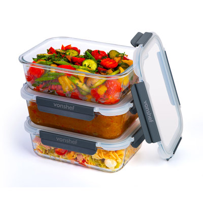 1.5 mL Glass and Plastic Food Storage Container - Set of 3 Containers and 3 Lids