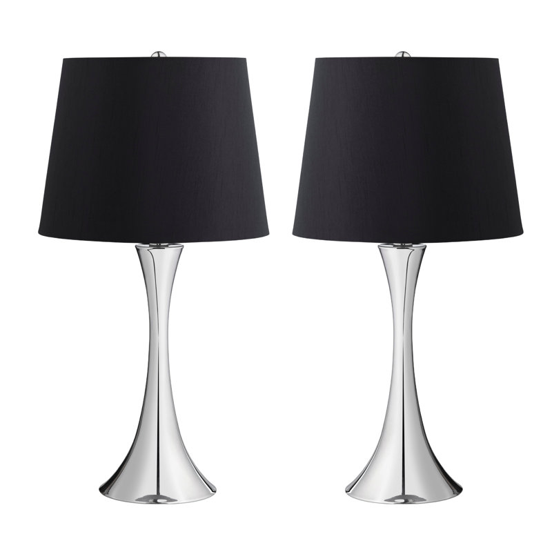 Set Of 2 Metal Table Lamp With Shade, Black, Silver