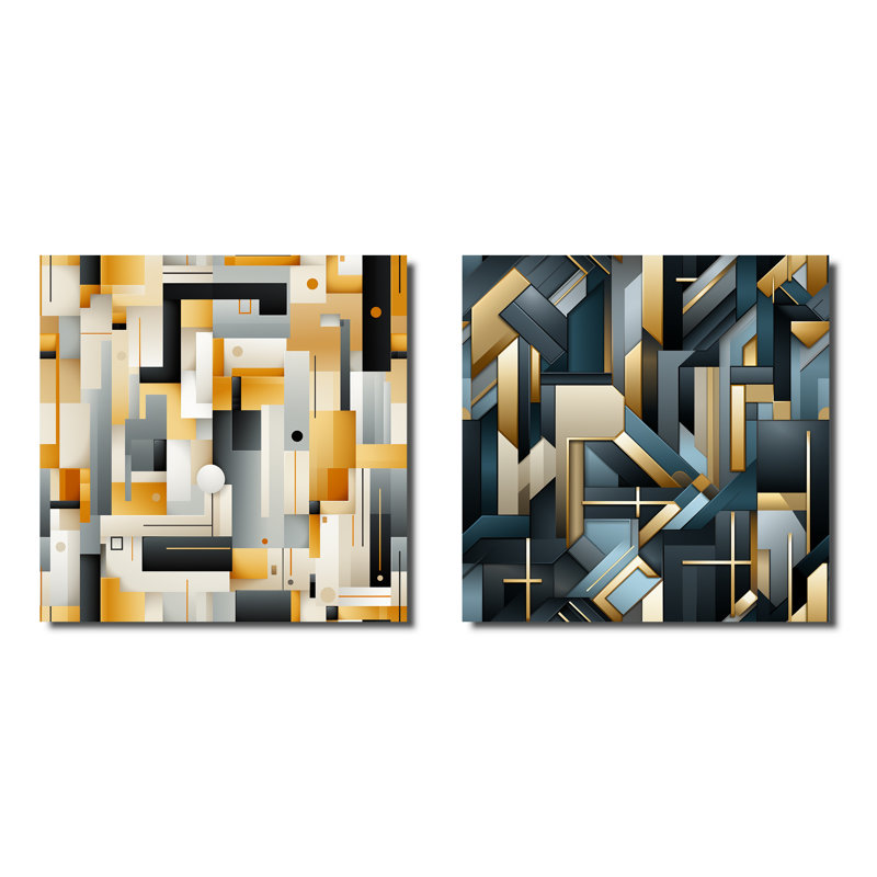 Jones - Ensemble de 2 collages carrés à formes abstraites, H 36 po x l 73 po, Toile tendue
