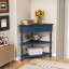 Petite table de coin 33,8 po bleu marine avec plateau supérieur à 3 niveaux avec pieds en bois massif, parfaite pour les espaces de vie dans les salles de bain balcons, finition facile à utiliser, plateau de table imperméable, coffre-fort