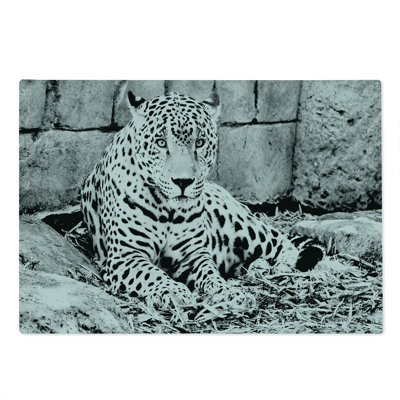 Ambesonne Jungle Cutting Board Large Size Wild Tiger Jaguar Black White