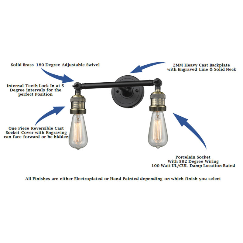 Galaviz 2 - Light Dimmable Vanity Light, 6 Watt Vinage LED Bulb, Clear, Black Antique Brass