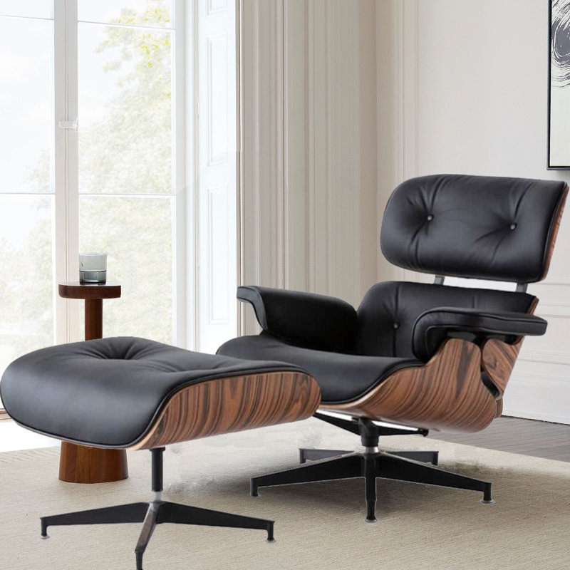 Nairobi Genuine Leather Lounge Chair, Black