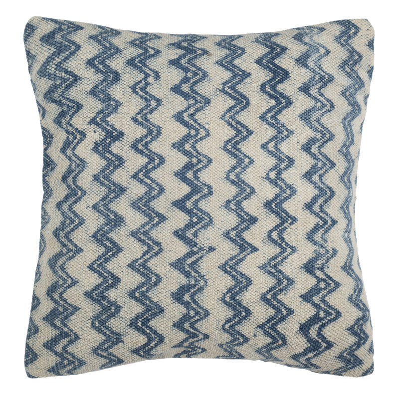 Indigo and Cream Cotton Square Pillow, 18"