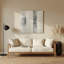 Art mural horizontal rayé gris clair, blanc, gris et métal-586995879
