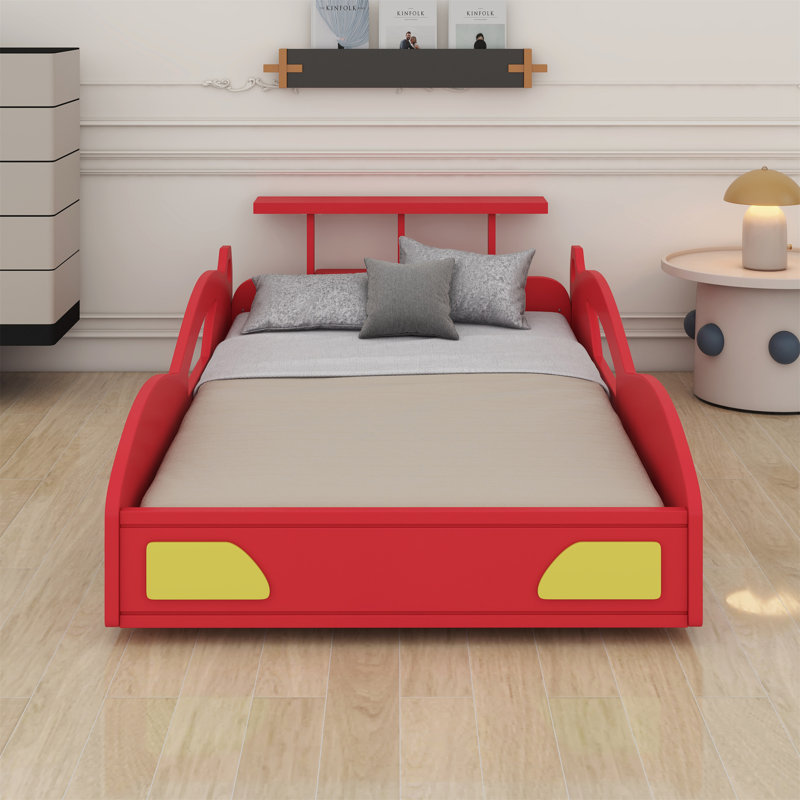 Car-Shaped Platform  Bed, Red/Yellow