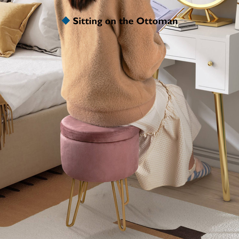 Velvet Storage Upholstered Accent Stool, Pink