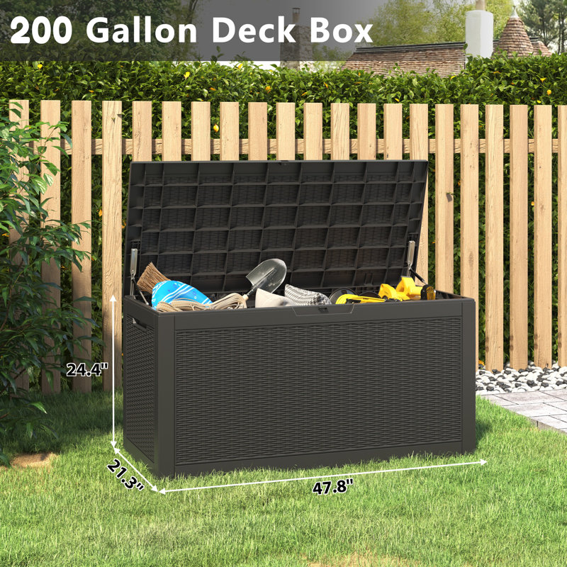 Boîte de rangement extérieure durable 100 gallons, Noir, noir, noir, noir