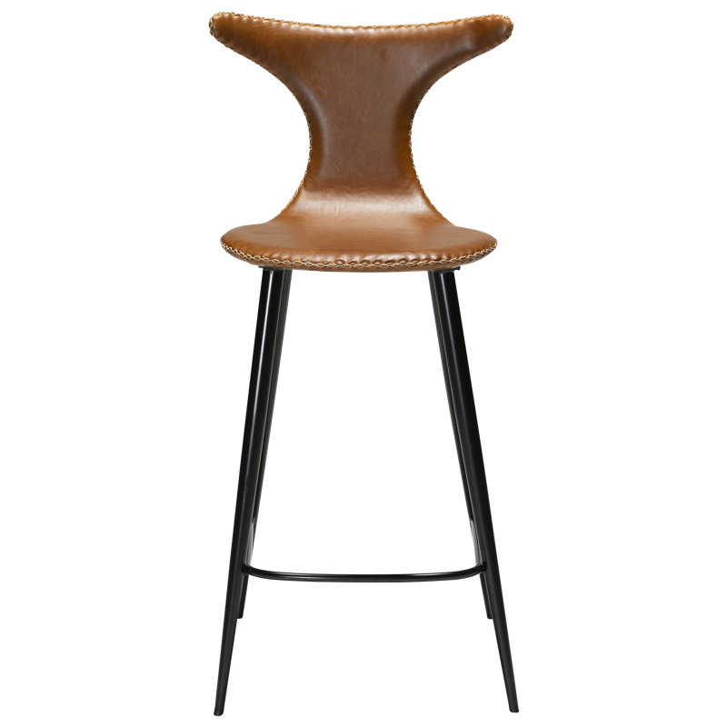 Upholstered Counter Stool with Metal Frame, Light Brown