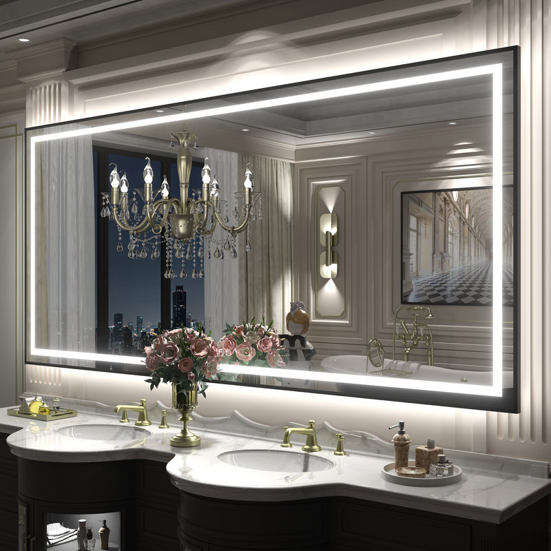 Wayfair Basics® UL Certified Front & Back LED Anti-Fog Tempered Glass Framed Bathroom/Vanity Mirror, 77" x 36"