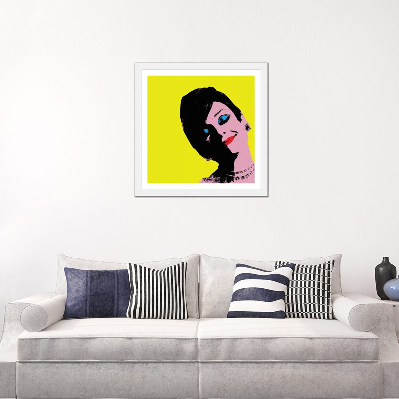 Audrey Hepburn Yellow Dots by Radio Days - Print, White, 24" H x 24" W x 1" D, White Paper