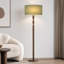 Lampe sur pied sculptée 64 po en bois massif torsadé 64 po avec abat-jour tambour en lin beige 18 po, finition noyer et interrupteur au pied-367296048