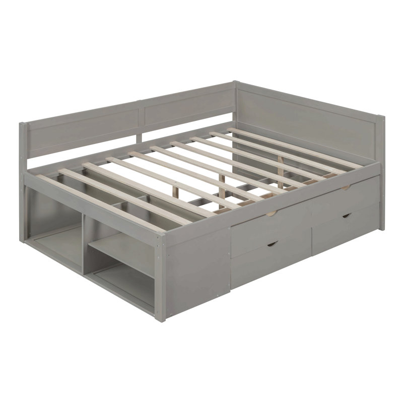 Daybed With Drawers And Shelves, Gray, Full