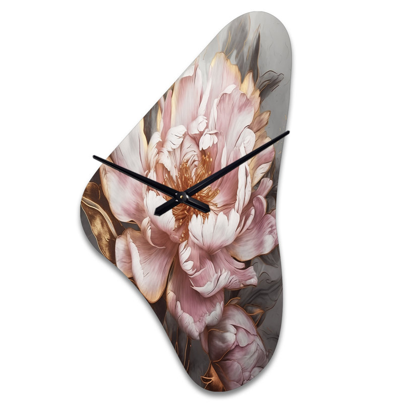 Rose or pivoines pétales - horloge murale de forme unique pivoines, horloge murale asymétrique moderne, Médium