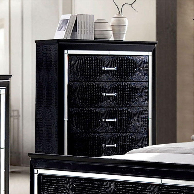 1 pièce, commode crocodile style contemporain, poignée en croûte de diamant, queue d'aronde anglaise, 5 tiroirs, finition miroir noir de 3 m