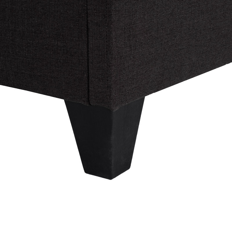 Grand lit plateforme tapissier gris foncé en tissu, structure de lit stable avec base en bois massif pour la chambre à coucher