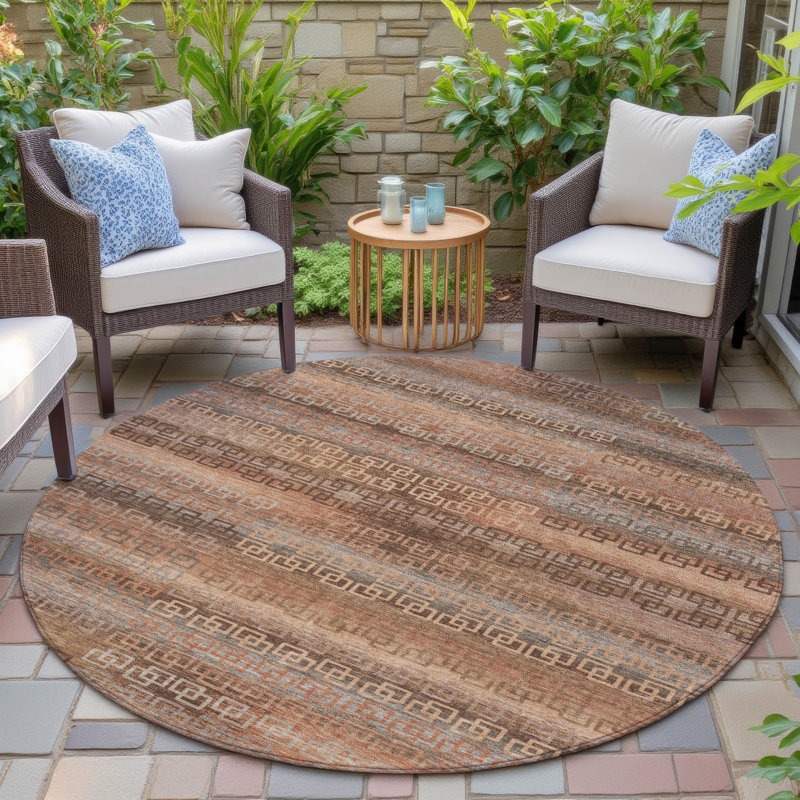 Machine Washable Indoor/Outdoor Xhevrie Copper Rug, Round 8'