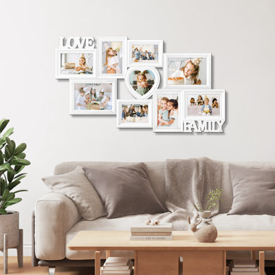 9 Opening White Family Collage Photo Frame with LOVE & FAMILY Letter Decor, Multi Picture Wall Gallery Frame for Home Wall Decor
